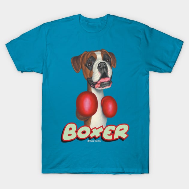 Cute Boxer Dog  wearing Boxing Gloves T-Shirt by Danny Gordon Art